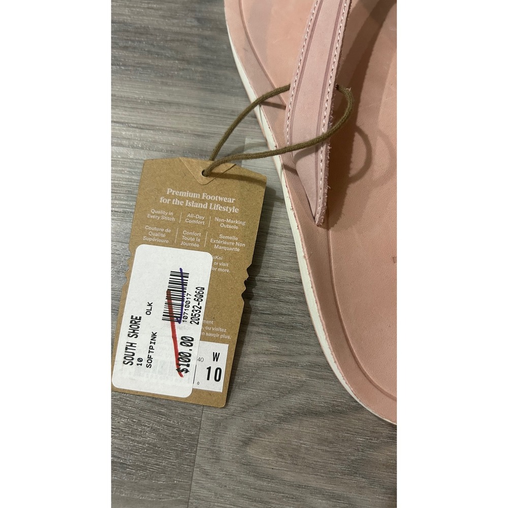 OluKai Womens South Shore Flip Flop Sandals Leather 10 Soft Pink - Picture 2 of 5